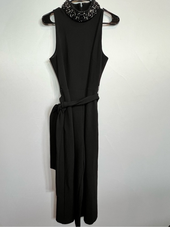 Badgley Mischka Pants - Badgley Mischka Black Beaded Halter Jumpsuit with Waist Sash (NEW)